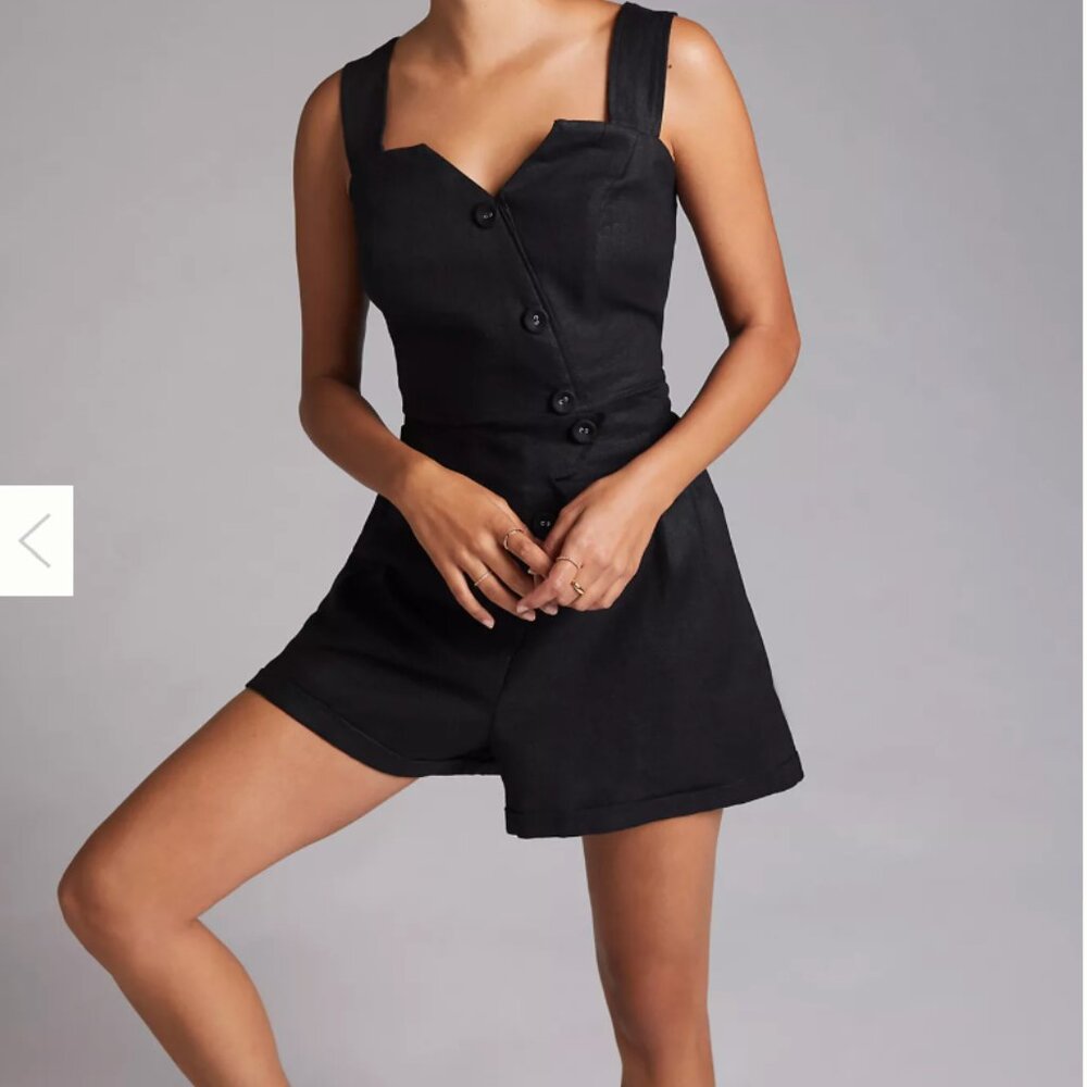 Anthropologie Linen Black High-Waist Tailored Shorts